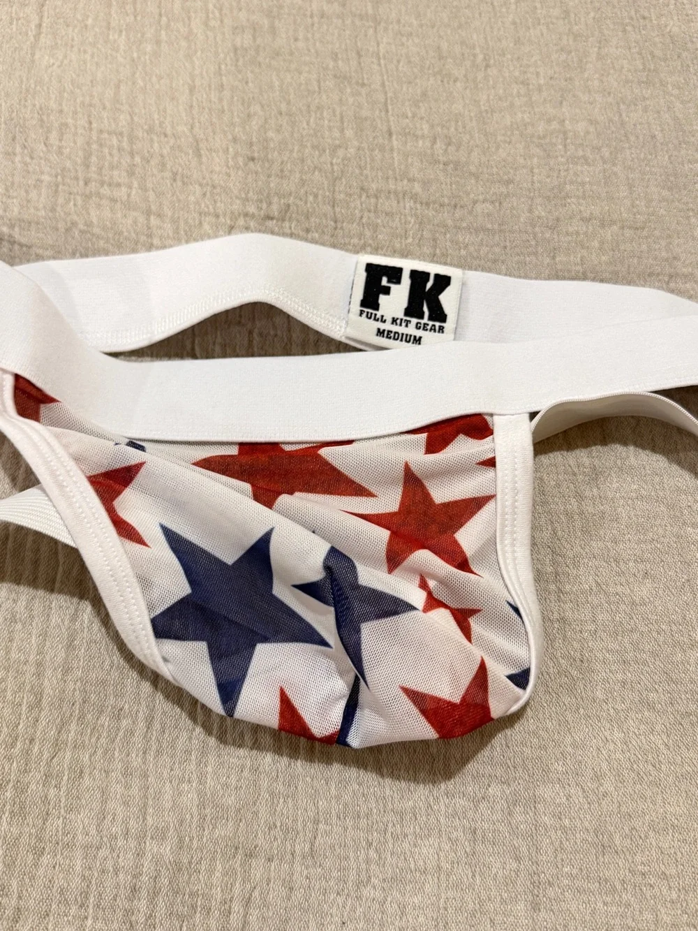 Men's Star-Print Brief - White with Red & Blue Stars